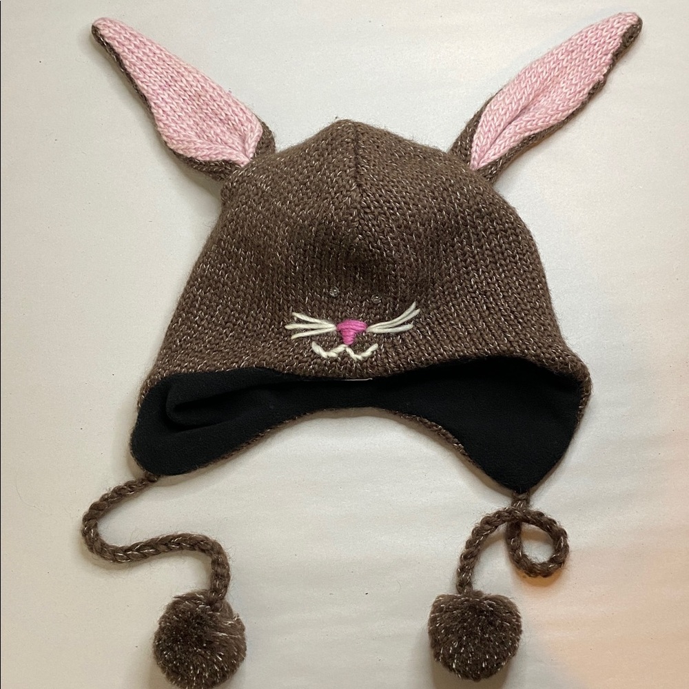 DeLux Wool Blend Bunny Knit Earflap Tassel Pom Adult Beanie Fleece Lined